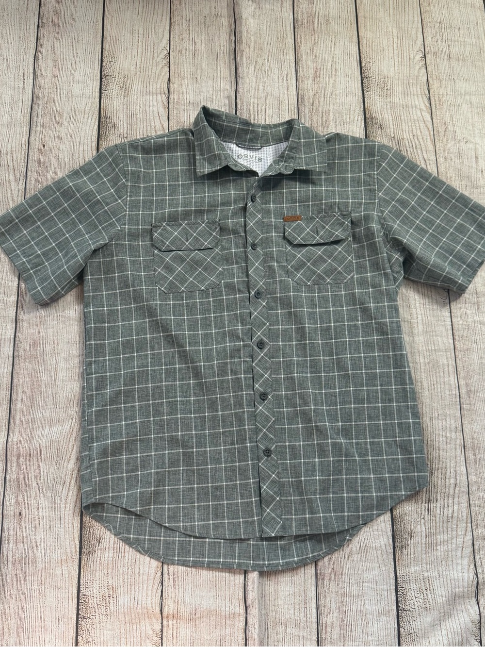 Orvis Classic Collection Men’s Gray Plaid Short Sleeve Button Up Shirt Sz Large